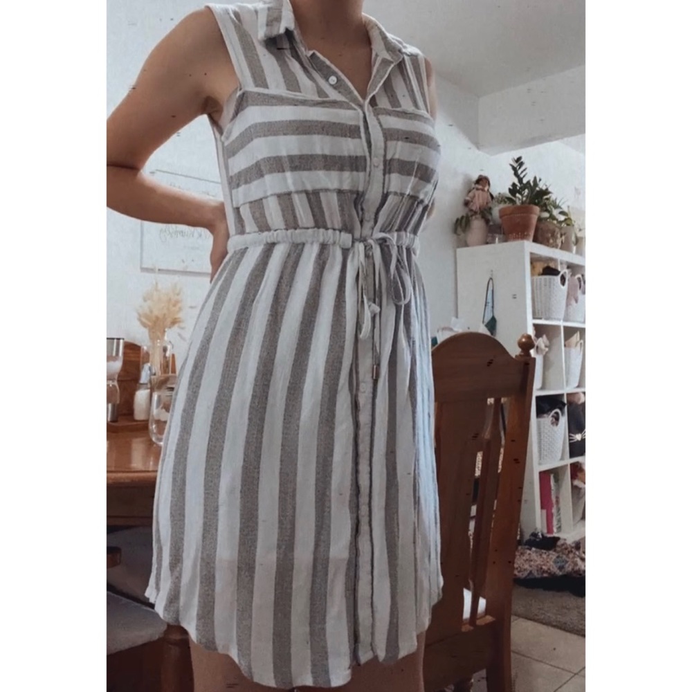 Grey and White Button up Dress